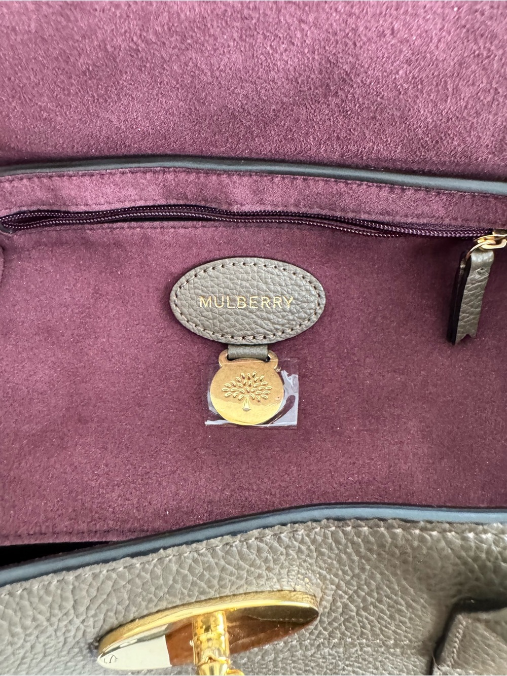 Mulberry Taupe Grain Leather Satchel with Gold Hardware - Picture 3 of 4